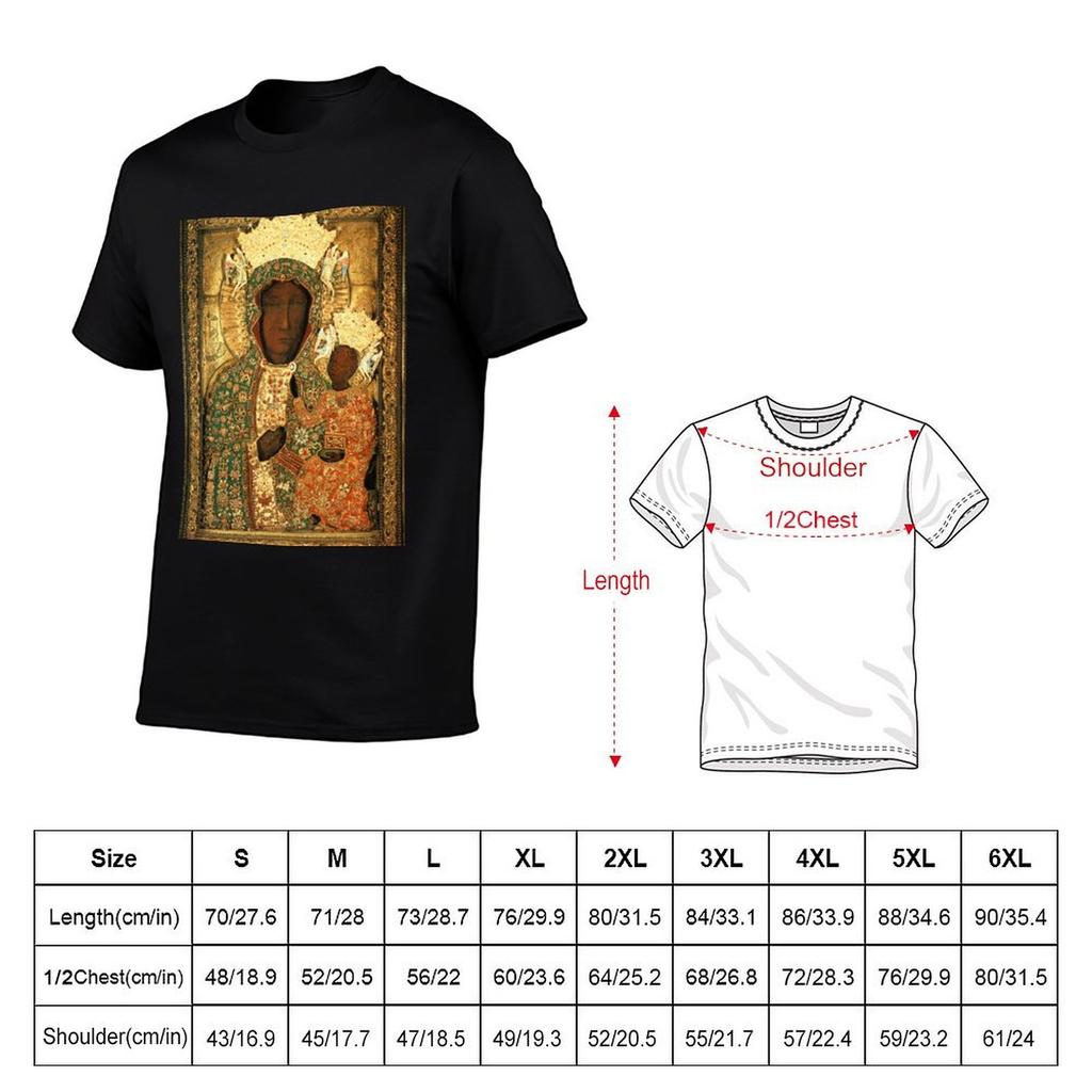 Polnische Schwarze Madonna Ikone Christliche Katholische Kunst Unsere Liebe Frau von Tschenstochau Wandkunst T-Shirt Sommerdruck Kurzarm-T-Shirt