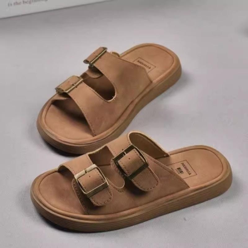 Retro shoes platform slippers women's outer wear summer new versatile flat-bottomed beach cool slippers