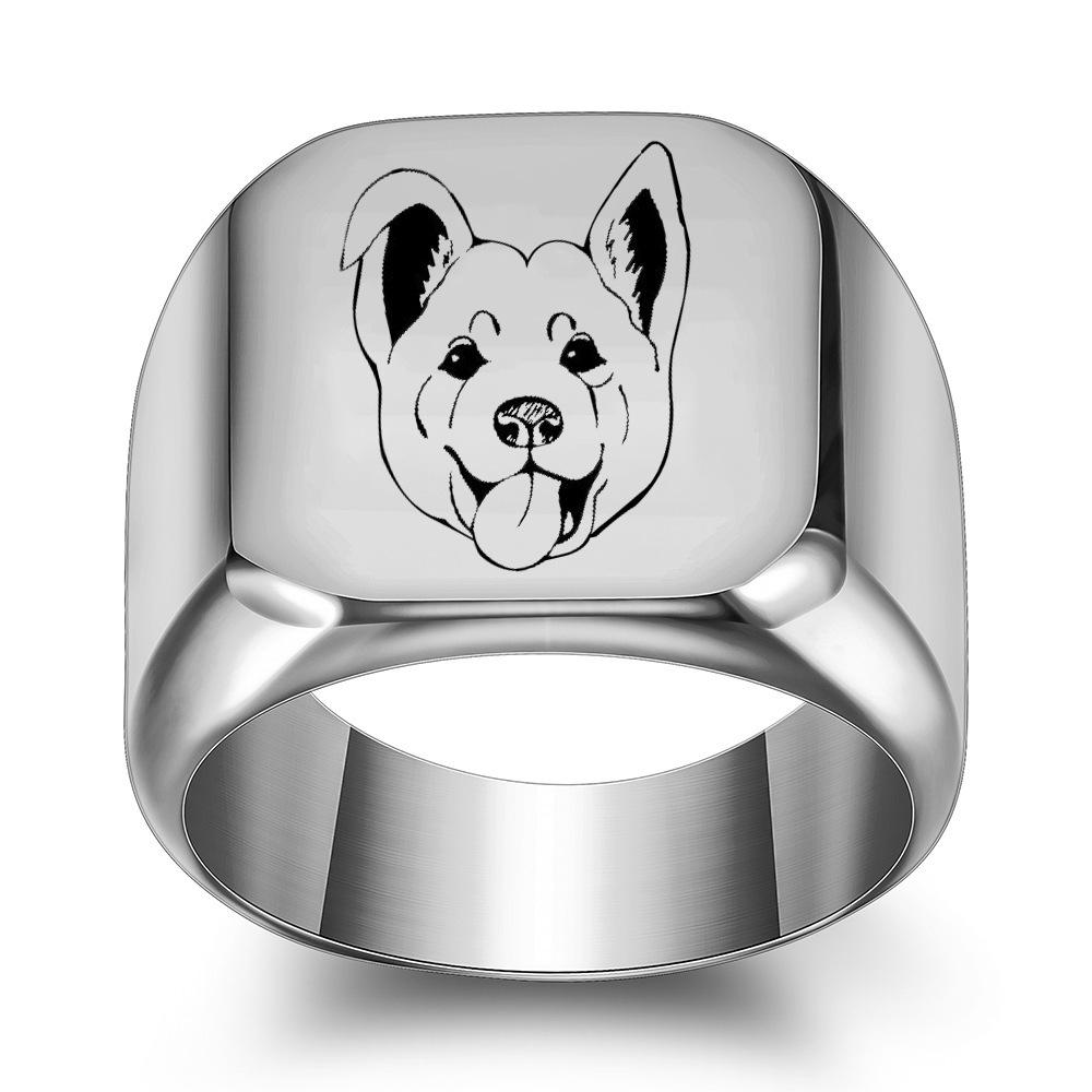 Creative 18MM/22MM Laser-Engraved Puppy Animal Ring Size 11