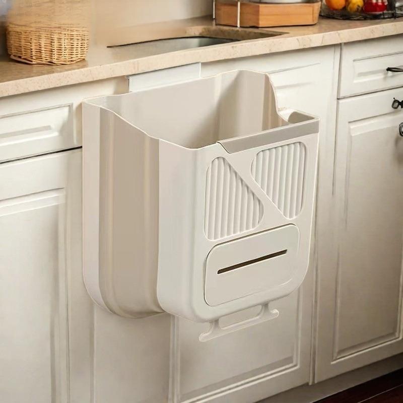Household collapsible garbage bin cabinet doorKitchen punch-free trash can cabinet door wall-mounted household trash basket