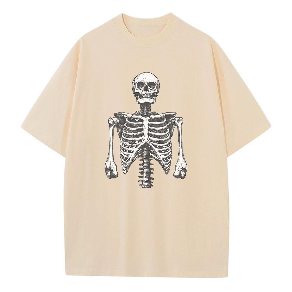 Spring and Summer Loose T-shirt Pure Cotton Unisex Top Skull Torso Graphic T-shirt Printed Men's and Women's Versatile Top