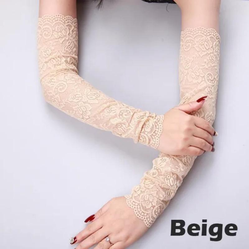 1 Pair Summer Sun UV Protection Lace Cycling Bike Sports Solid Colored Fingerless Gloves Women's Floral Lace Arm Sleeves