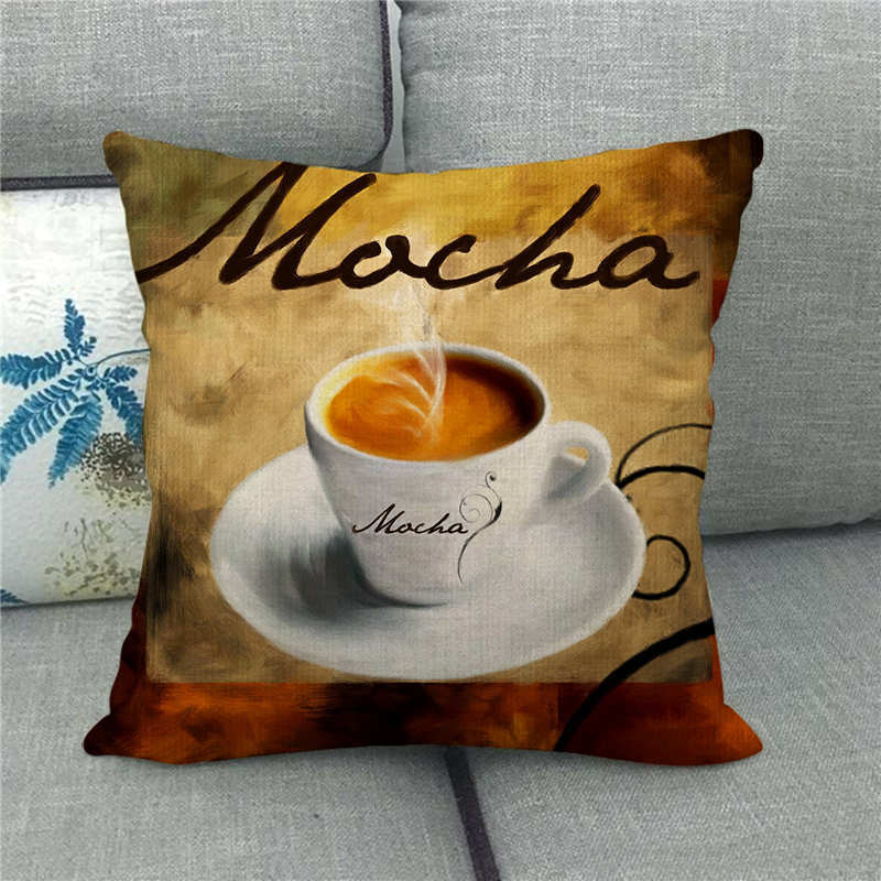Retro-Style Coffee Afternoon Tea Digital Printing Short Plush Pillow Covers For Car Sofa Office Cushion Cover Home Goods