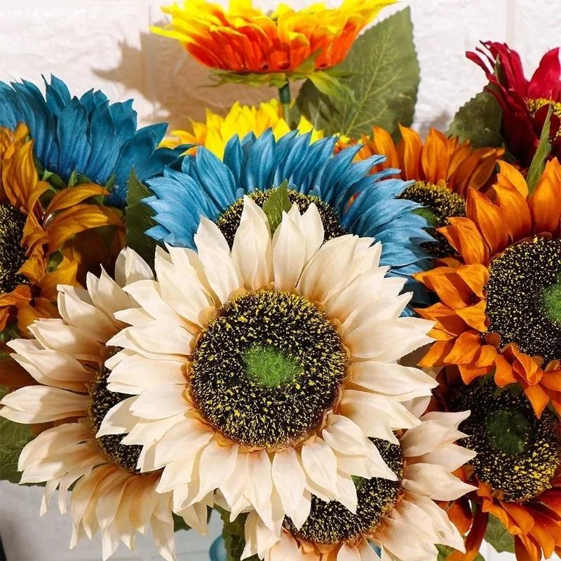 3 Heads/Bunch Decorative Wedding Decor DIY Craft Fake Flores Bouquet Artificial Flower Silk Sunflower Home Accessory 2024