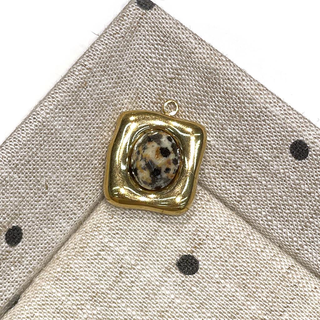 1Pc Natural Stone Irregular Square Pendant 16×20mm, Golden‑Plated Bezel‑Set Gemstone Charm for DIY Necklace Jewelry Making