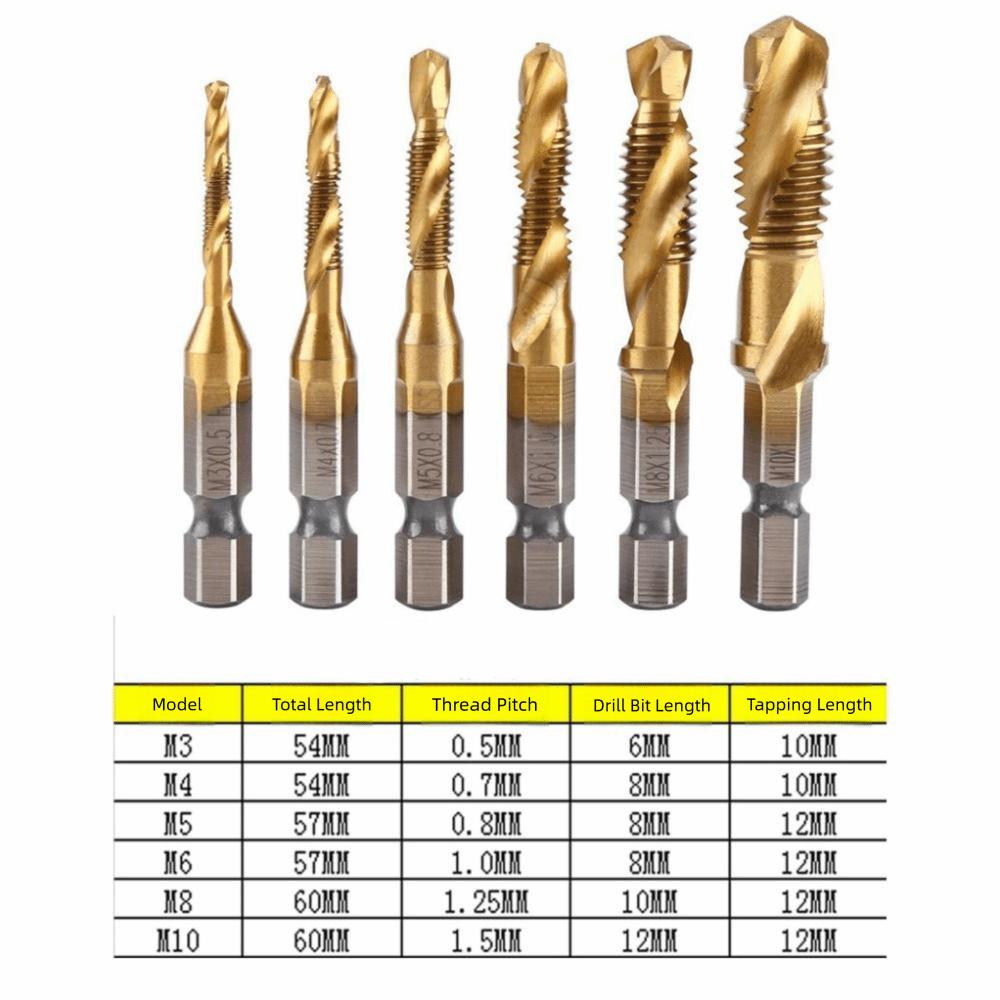 Titanium Coated Hex Shank Tap High Speed Steel Titanium Plated Tap  Thread Cutting