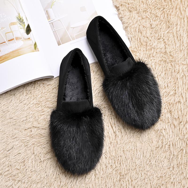 Mao Mao 2025 Korean Style Mink Fur Thick Sole Women's Winter Shoes - Versatile, Comfortable, Plus Velvet, Ideal for Pregnant Women
