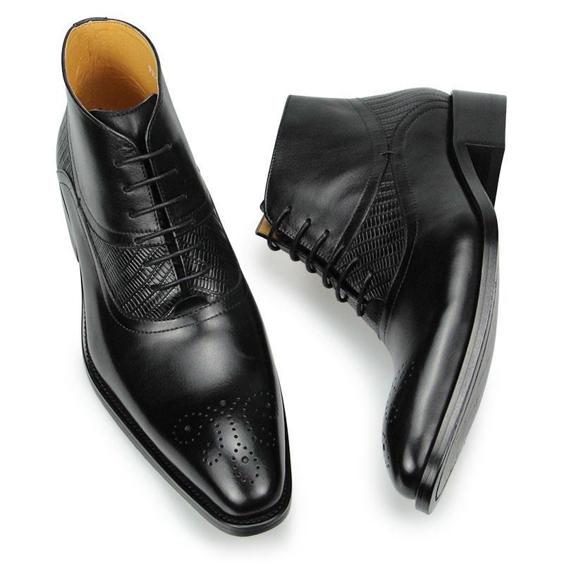 Fashion BusinessMen Ankle Boots Handmade With Genuine Cowhide Leather Matches Office Dress Suits Oxford Social Lace Up Male Fashion Boot