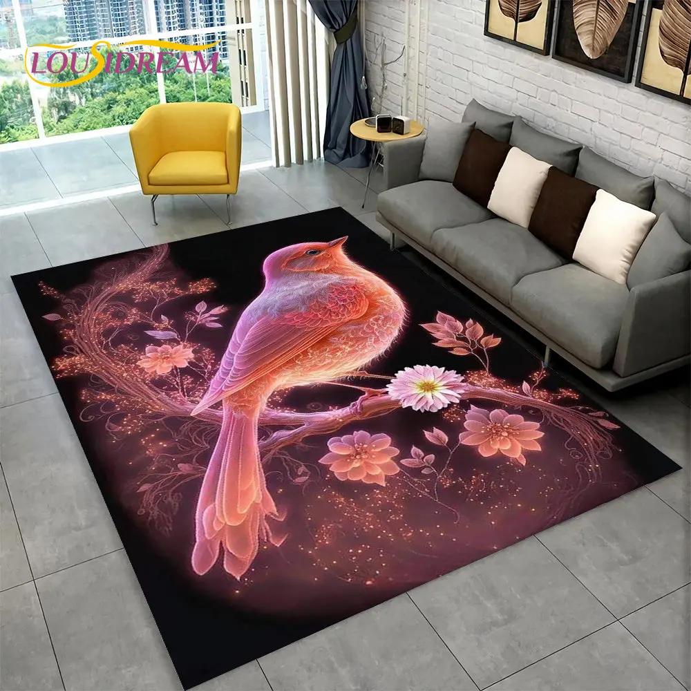 Exquisiter 3D-Teppich mit Vogel- und Blumenmotiv, Teppich für Zuhause, Wohnzimmer, Schlafzimmer, Sofa, Fußmatte, Küchendekoration, rutschfeste Bodenmatte