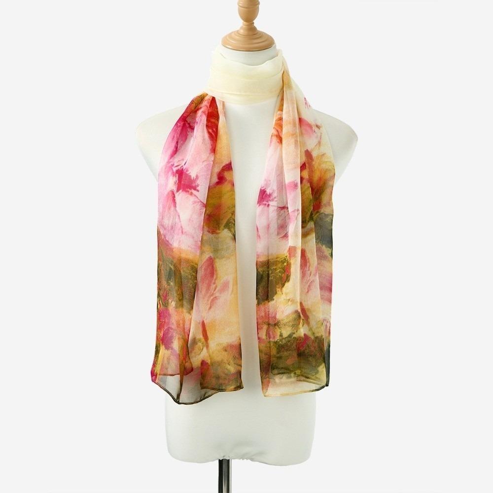 New Lotus Printing Silk Scarf Korean Style Long Scarves Elegant Long Wraps Women