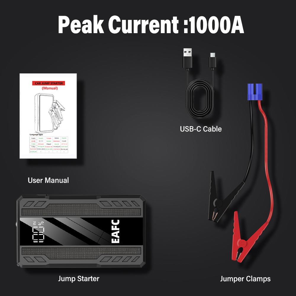 

EAFC Стартер-powerbank 12В Бустер для запуска автомобиля 2000А 1000А Быстрое зарядное устройство для аккумулятора Портативное устройство для запуска автомобиля Powerbank 1000A