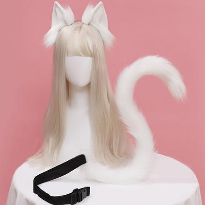 Conjunto de orelhas e cauda de gato, pelúcia, orelhas de animais peludos, arco de cabelo, acessórios para cosplay de anime, halloween, carnaval, festa, acessórios para fantasias, sem peruca