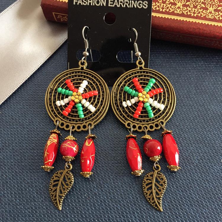 Vintage Celebrity Earrings Fashion Exaggerated Bohemian Tassel Pearl Bronze Long Beaded Earrings