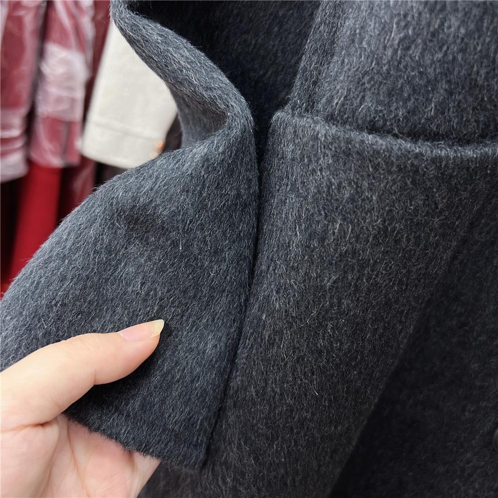 French Style Double-Breasted Reversible Wool Tweed Coat Women's Mid-Length Cashmere Blend Versatile Chic