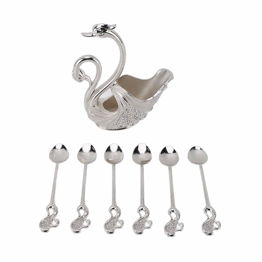 Swan Dinnerware Set Metal Tableware Cutlery Set Decorative Swan Base Holder with 6 Spoons for
