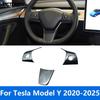 For Tesla Model Y     2024 2025 Carbon Fiber Steering Wheel Cover Molding Trim Interior Accessories Car Styling