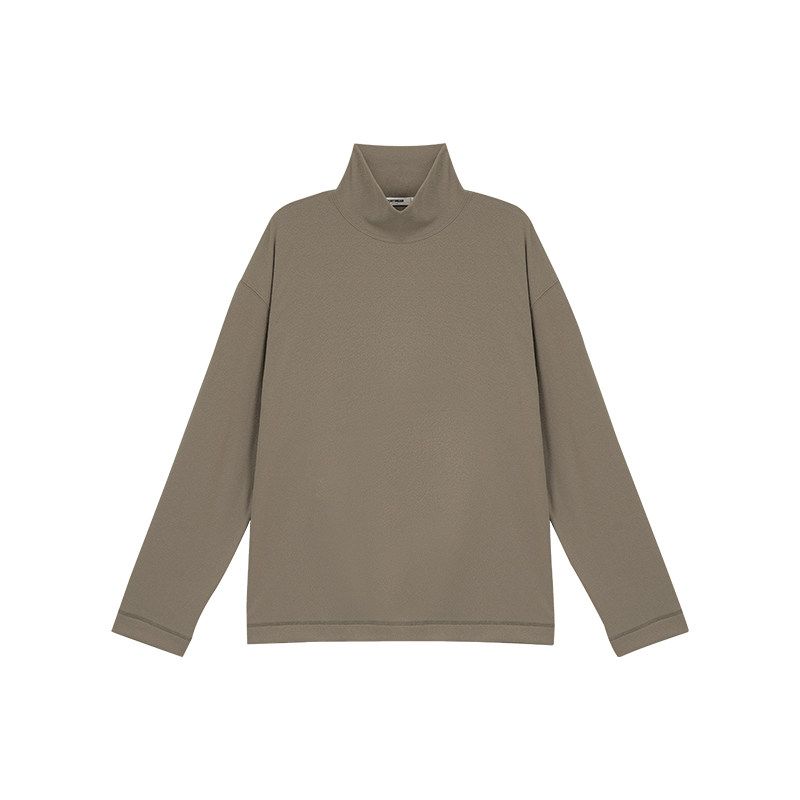 Bodydream Velvet Texture Long-Sleeved T-Shirt for Men, Retro Brushed Casual Top, High-Neck Pullover Base Shirt