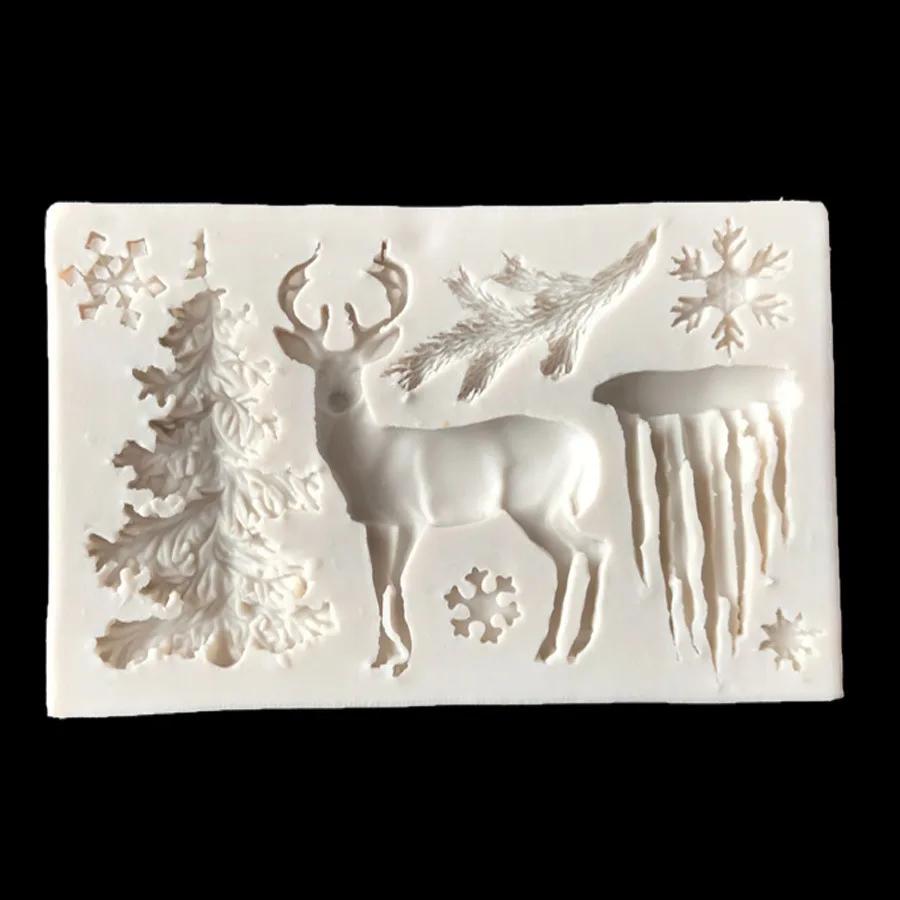 Christmas Series Elk Snow Liquid Silicone Mold DIY Photo Frame Sugar Cake Baking Mold Decoration Tool