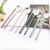 8-teiliges Koreanisches Geschirrset Silber Hochwertiges Edelstahl Besteckset Mattes Esslöffel Stäbchen Tafelgeschirr Besteckset