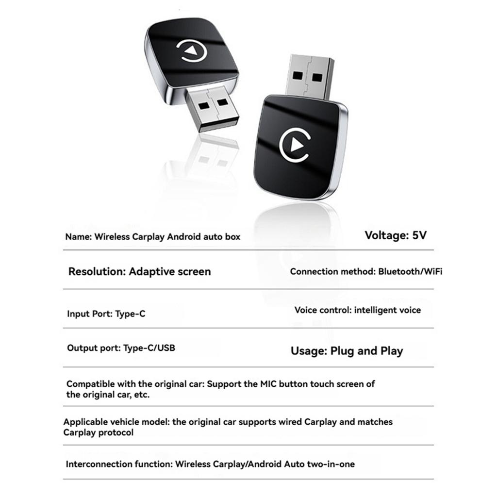 2 in 1 CarPlay Wired to Wireless CarPlay & Android Auto Adapter Type-C/USB Ai Box WiFi Bluetooth CarPlay