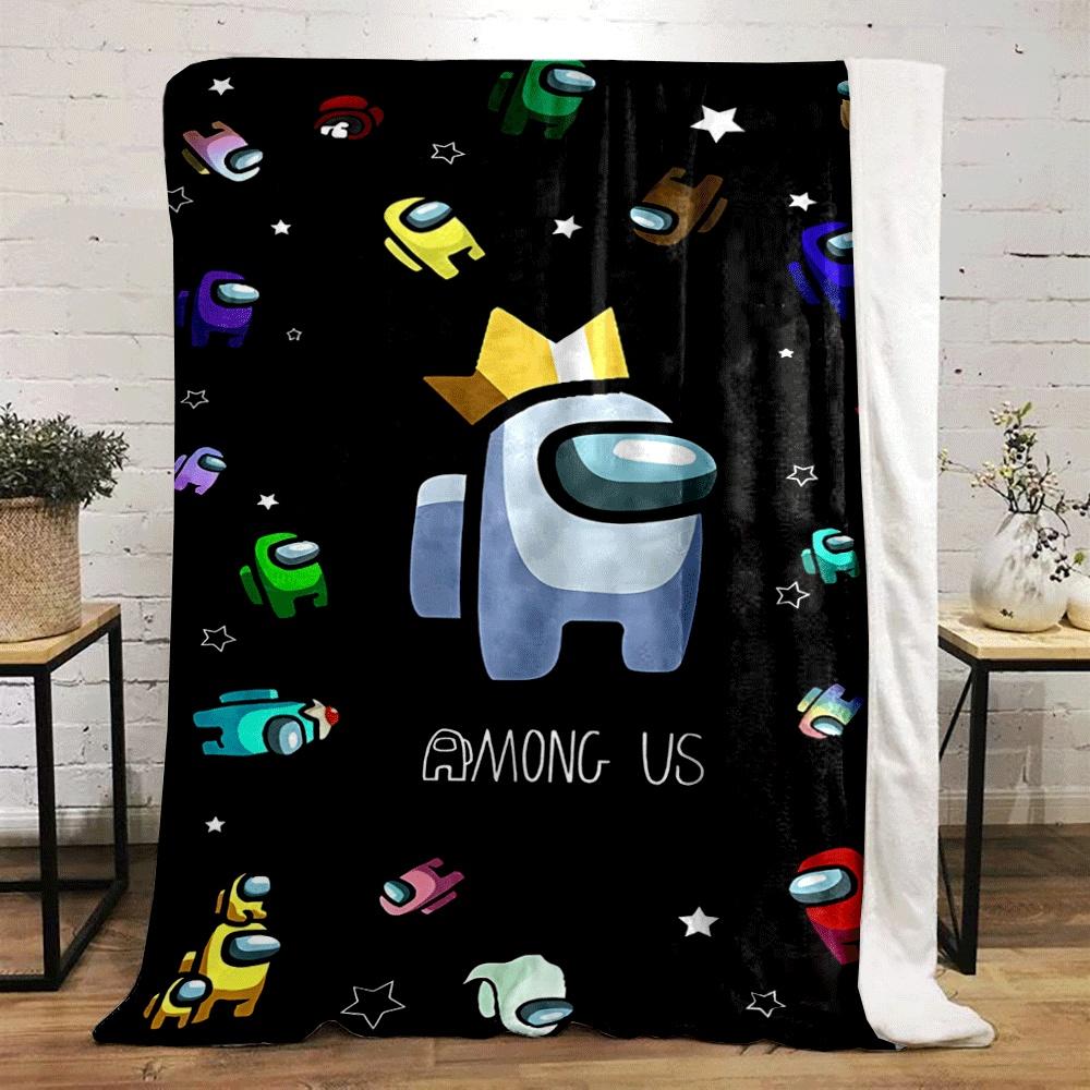 Crewmate colorati di Among Us sparsi di stelle su uno sfondo nero. coperta per tutte le stagioni coperta per pausa pranzo regalo