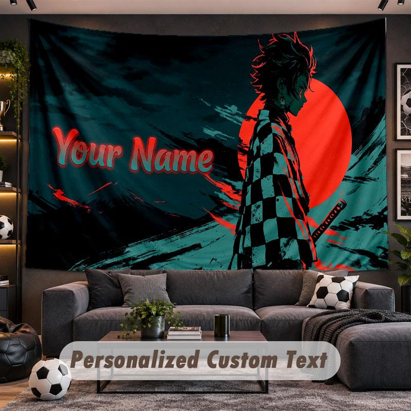 Wall Hanging Tapestry Custom NameDemon Slayer Pattern Personalized Printed Fabric Wall Decor