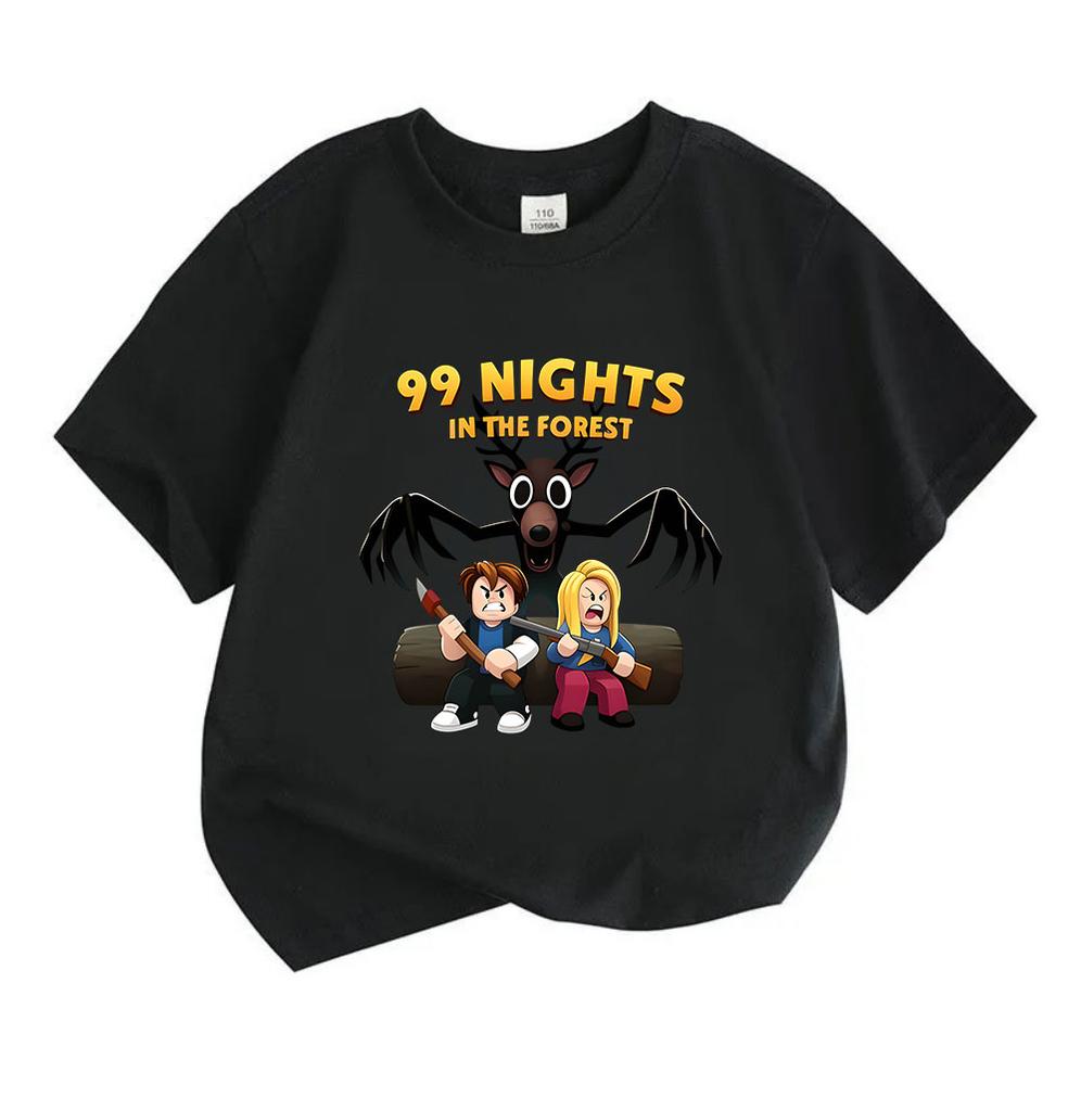 Kids Boys Girls Crew Neck Short Sleeve 100% Cotton T-Shirt, Funny 99 Nights In The Forest Cartoon Print Casual Tops for Children Daily Wear