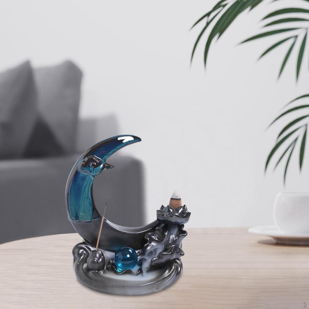 Moon Backflow Incense Burner Stick Holder, Art Crafts Sculpture Decorative Figurine for
