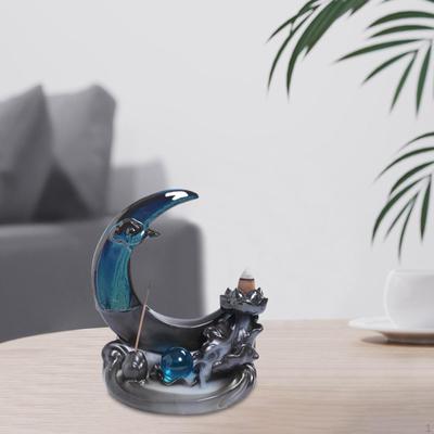 Moon Backflow Incense Burner Stick Holder, Art Crafts Sculpture Decorative Figurine for