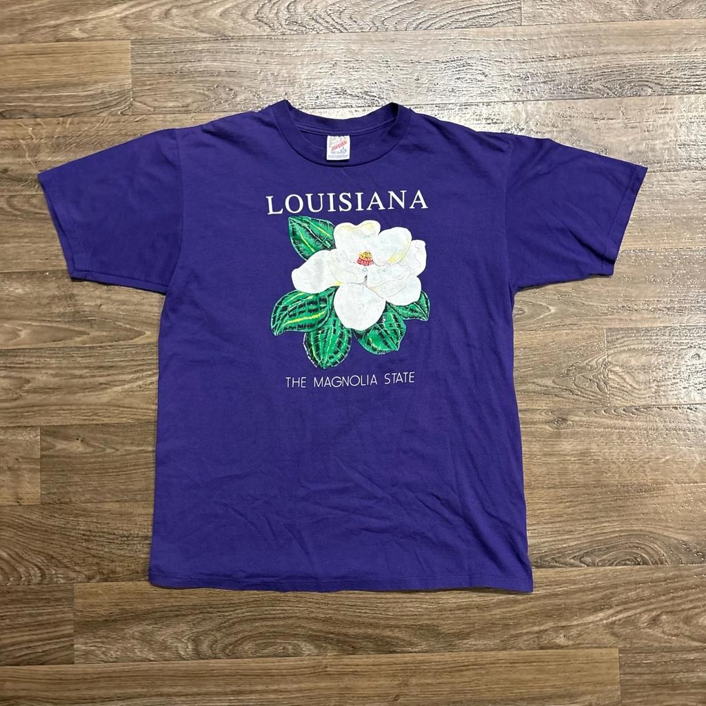 Vintage / Y2K Louisiana Magnolia State Graphic T Shirt Purple USA Made Size L