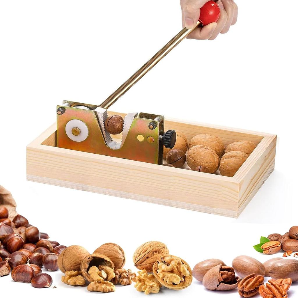 Nut Crackers for All Nuts, Heavy Duty Walnut Cracker with Wooden Base Adjustable Nut Tongs Manual Pecan Cracker for All Nuts Cracker Tool