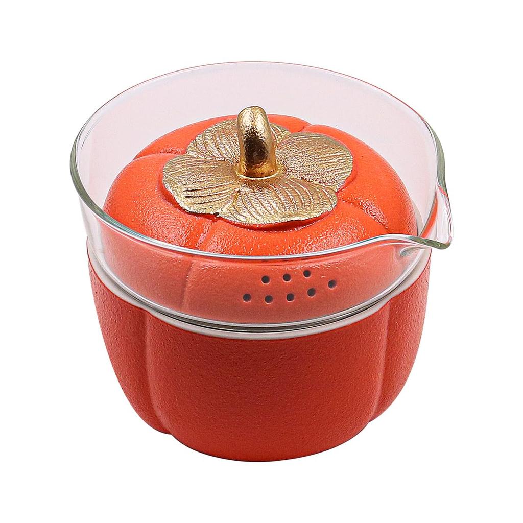 NUZAMAS Portable Travel Tea Set for Adults, Orange Quick Cup, 3 Ceramic Teacups with Teapot for Outdoor Camping, Home, and Office Use