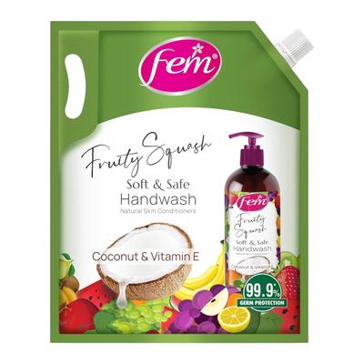 Fem Fruity Squash Handwash 1500Ml Pack | Coconut Milk & Vitamin E | Soft & Safe Germ Protection With Long Lasting Fragrance