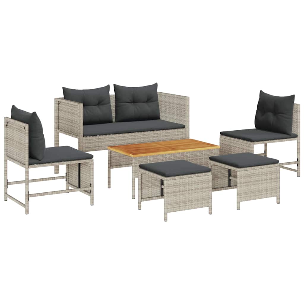 6 Piece Garden Sofa Set in Light Gray and Dark Gray Poly Rattan