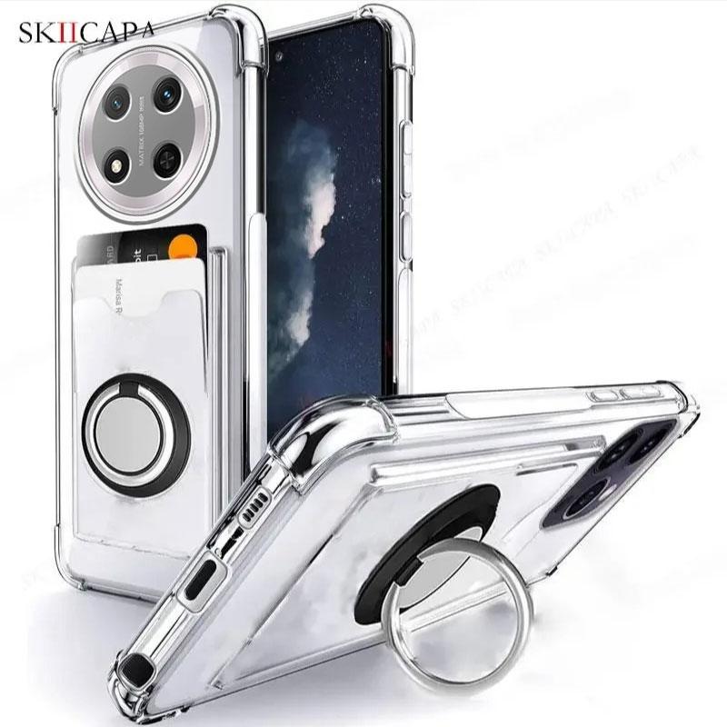 

Прозрачный чехол для телефона со слотом для карт для Honor X9C Smart X8C X7C X9B X9A X7B X8 X6 90 70 Magic 7 Lite Противоударный чехол с кольцом-держателем Мягкая накладка Honor X7c чёрный