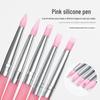 5-Piece Pink Silicone Nail Art Pen Set: Carving, Embossing, Gradient, and Blending Tool for Magic Mirror Powder.