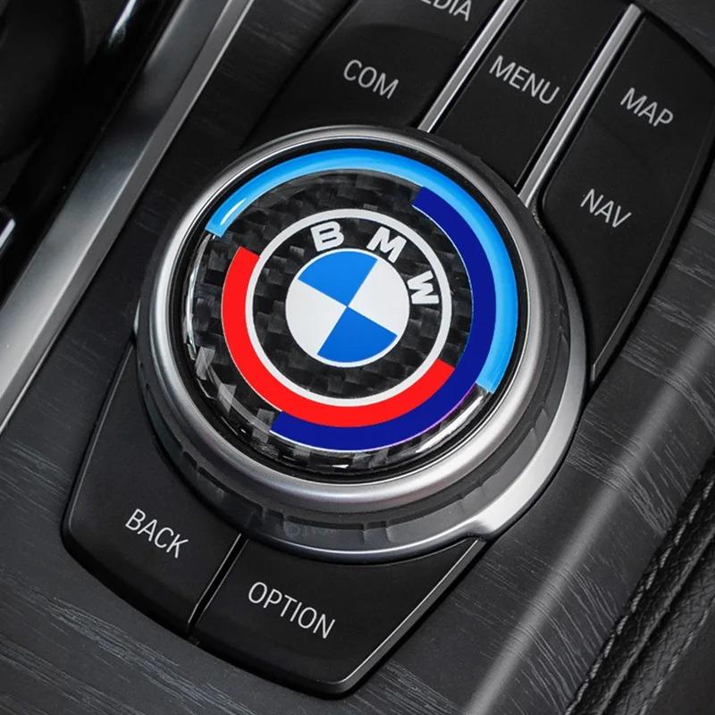 Carbon Fiber Car Emblem iDrive Knob Sticker for BMW X1 X2 X3 X5 X4 X6 X7 G30 G20 G32 G11 G12 F40 F30 F20 F10 F34 - 1 Piece XB5