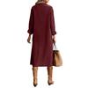 Women's Fashion Casual Color Corduroy Long-sleeved Dress With Lapel Shirt , Loose Long Skirt