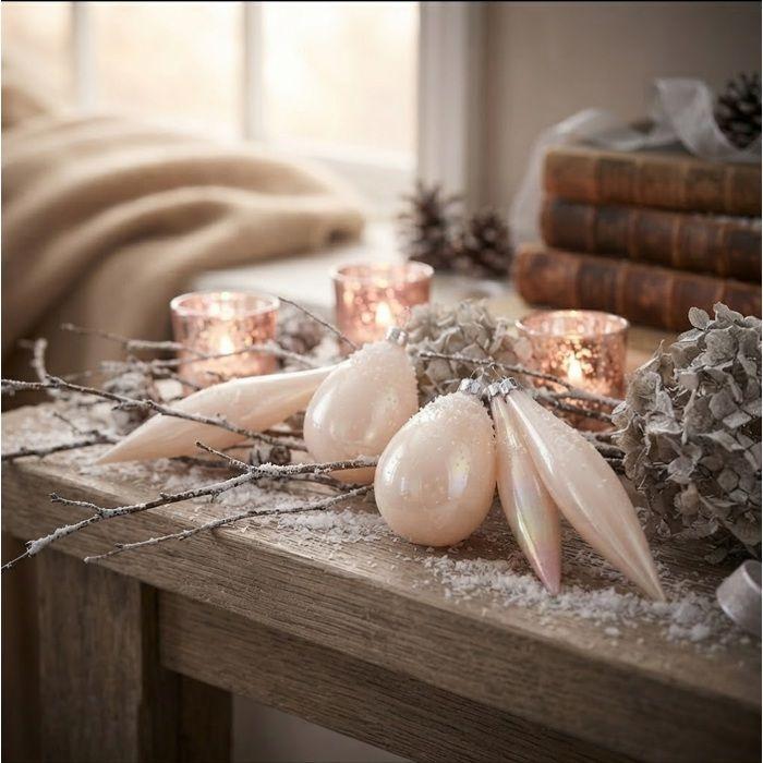 4 boules de sapin de noel olive et glacon blanc