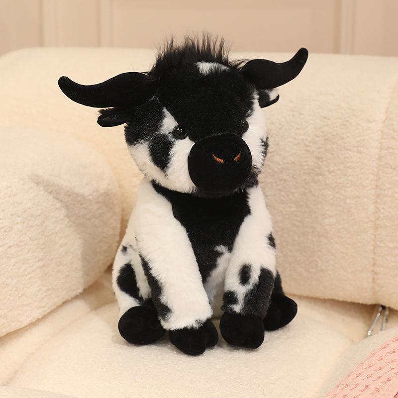 Simulated Sitting Cow Plush Toy, Black and White Cow Doll, Wild Forest Animal Children's Doll
