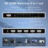 8K Switcher 5 Inputs 1 Output HDMI Selector HDMI Switcher with Remote Control 48Gbps HDCP To Work with HDMI2.1 8K@60Hz/4K@120Hz HDMI2.1 2.3 [Confirmed