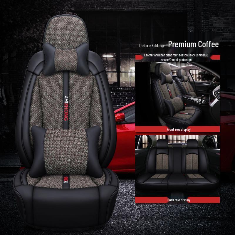 Universal Four Seasons Leather Linen Car Seat Cover - Full Coverage Cushion