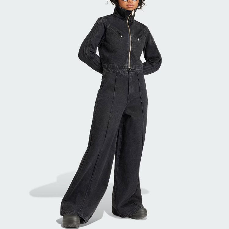 Adidas Originals Montreal Denim Track Jacket with Vintage Wash Effect Women Tops Black IT7263