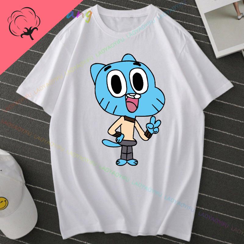 Funny Korean Amazing World Gumball Tshirt 100 Cotton Boys and Girls Y2k Clothes Short Sleeve Tee Mens Clothing