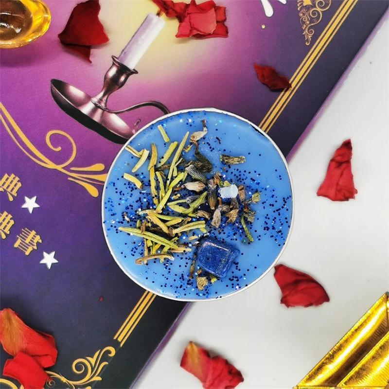 Mini Manifestation Candles Herbal Intention Candle Unscented Spell Dried Flowers Candles with Crystal Tea Lights