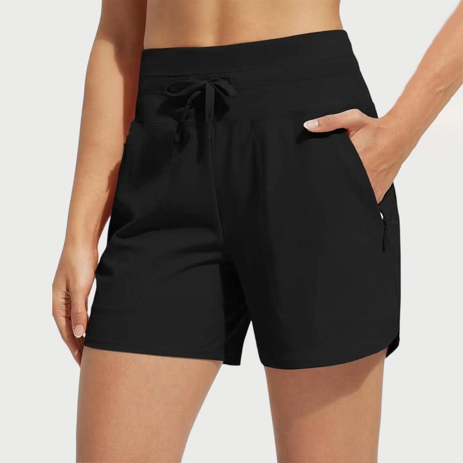 

Women s Summer Loose Casual Color Sports Shorts High Waisted Running Shorts With Pockets L чорний