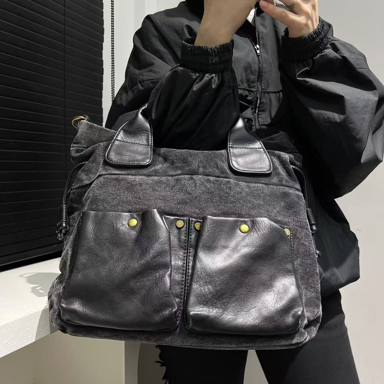 

Hot Selling Women s Vintage Vintage Denim Patchwork Handbag Trendy Maillard Shoulder Bag чорний