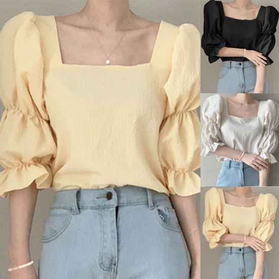 

Топ винтажная универсальная короткая блузка с квадратным вырезом для свиданий S жёлтый