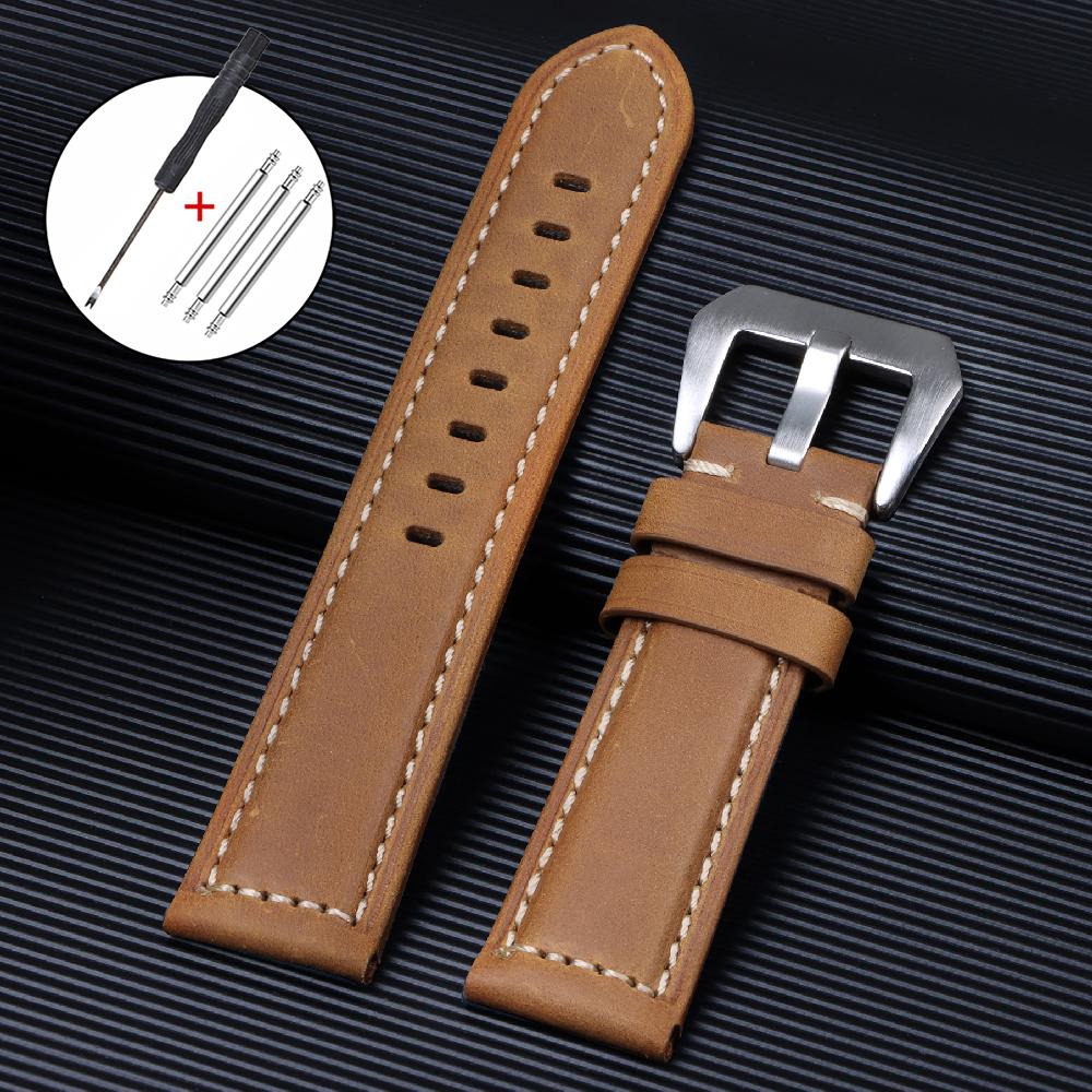 Genuine Leather Watch Band for Panerai Stitching Crazy Horse Cowhide Strap Men Sport Bracelet Watchband 20mm 22mm 24mm Wristband