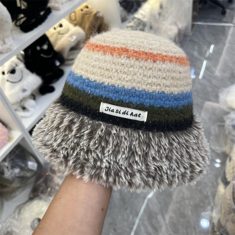 

Зима новый плюшевый козырек в тон шерстяная вязаная панама женская фея ветер маленький свежий теплая шляпа-ведро M（56-58cm）